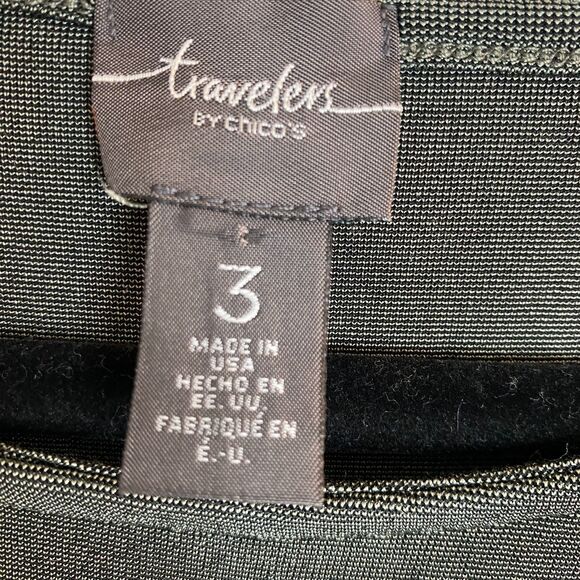 Chicos Travelers Slinky Top Sage Green LS Crew Open Arms Metal Details Size XL - Picture 5 of 12